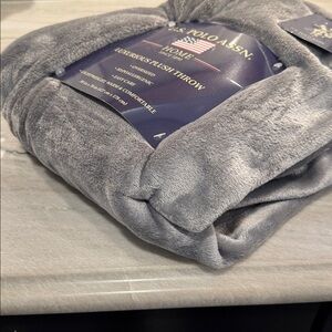 U.S. Polo Assn. Gray Plush Throw Blanket